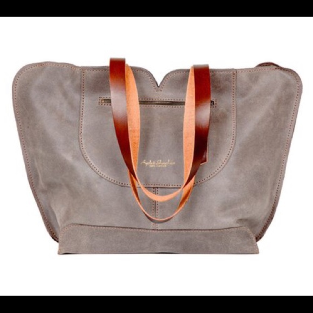 Unique real leather gray tote